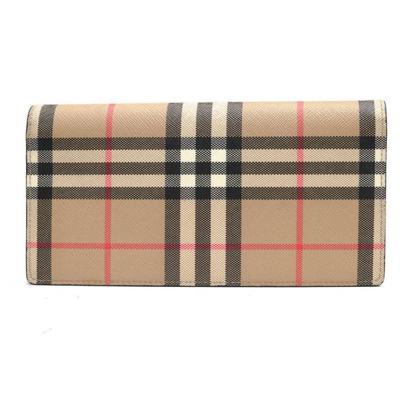 Burberry Long Wallet Cavendish Check Canvas Leather Cowhide Bifold Beige - Picture 1 of 8